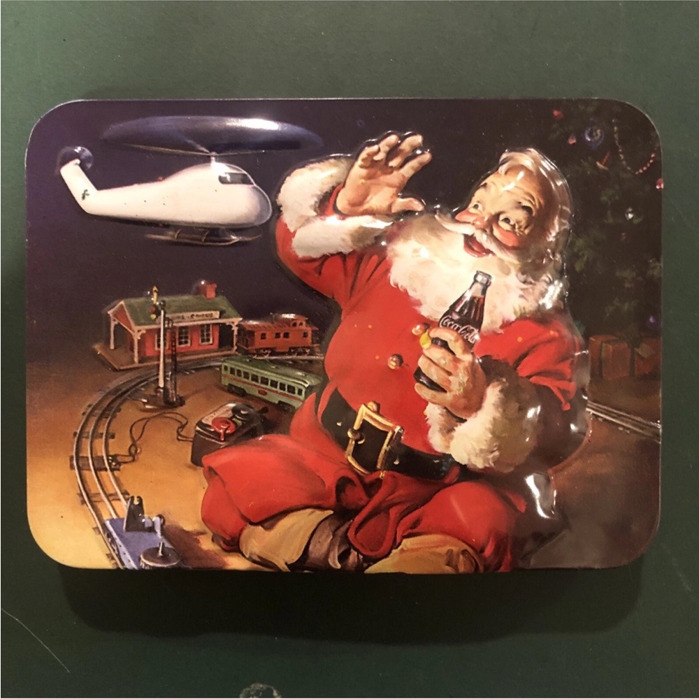 Vintage Santa Coca Cola 3D Card Tin Plane Train  1964 Sundblum Christmas Coke